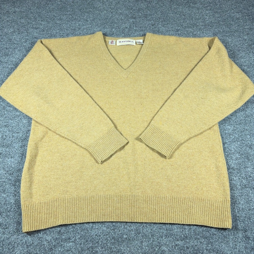 Hastings Mens V-Neck Sweater Large 100% Lambswool Mustard Yellow Heather RN27357